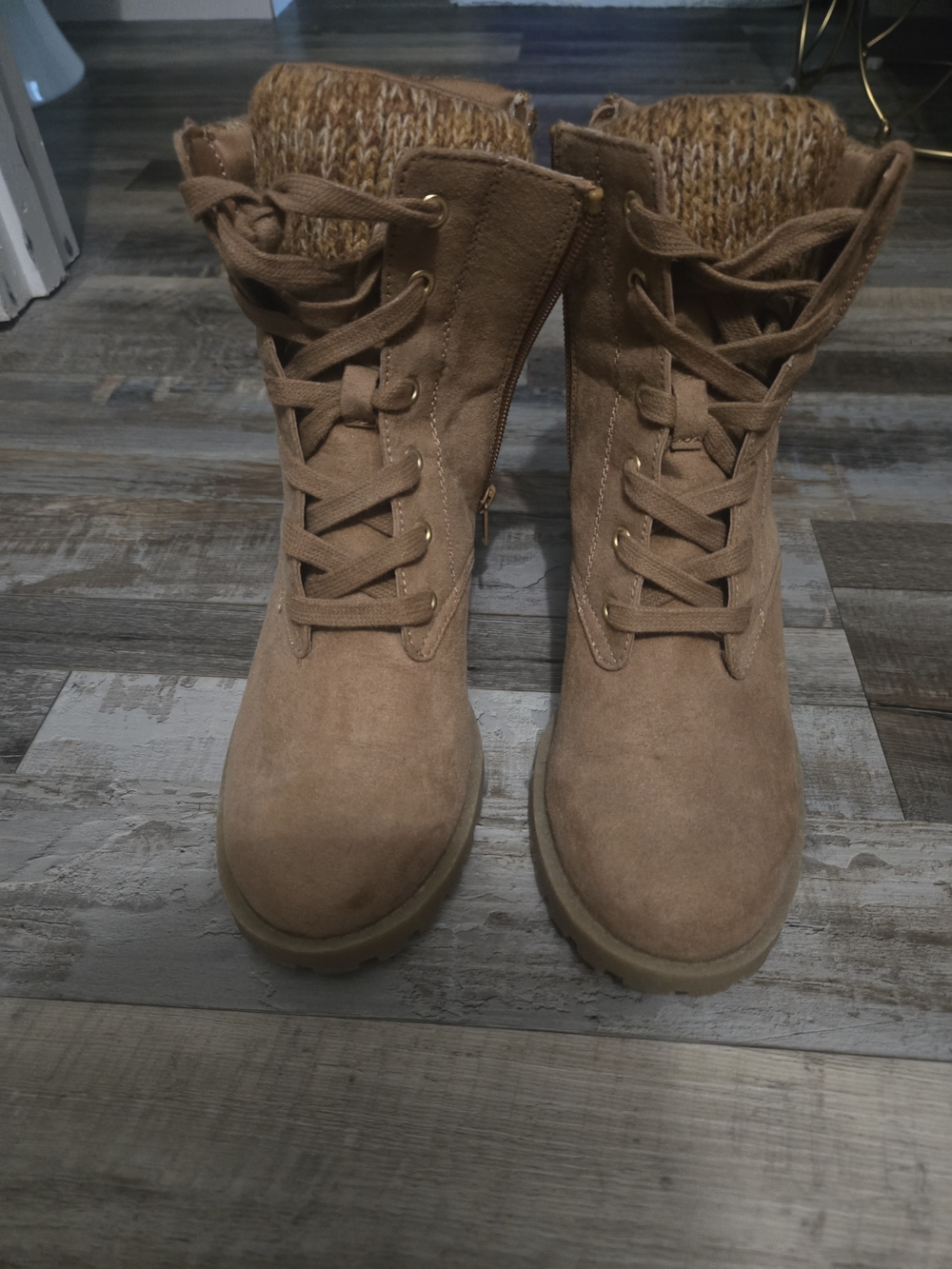 Sun + Stone Suede Lace-Up Ankle Boots in Tan